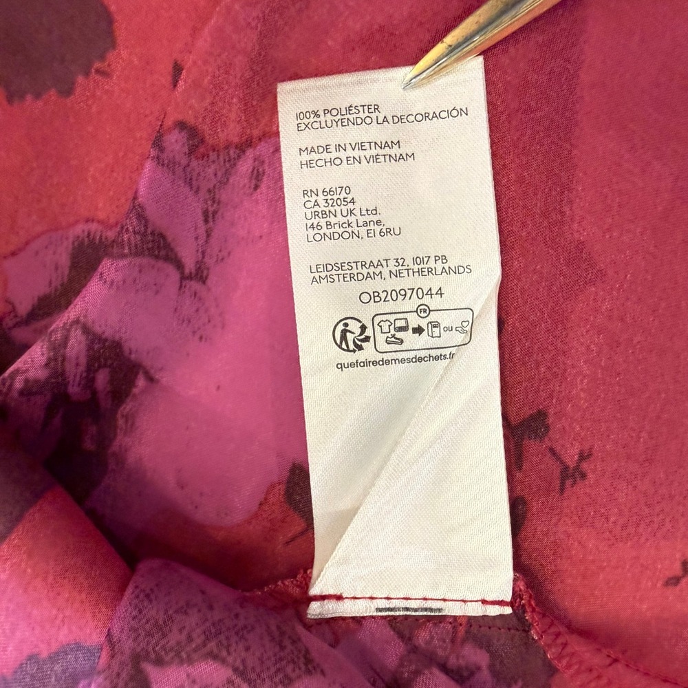 Free People Jos Printed Satin Mini Dress Berry Combo Drop Waist Lace Sz XS EUC - Picture 9 of 12